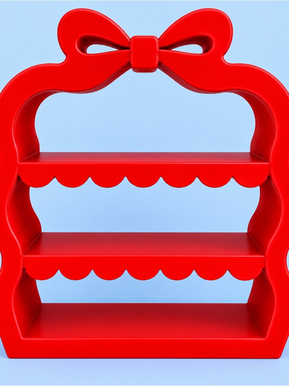Red Tabletop Decorative Bow Shelf With Scallop Detail | new!